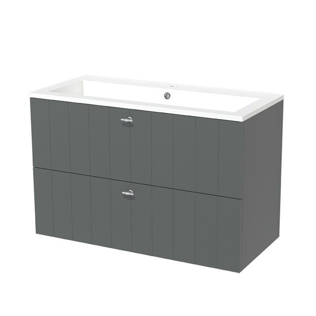 Maxaro Badkamermeubel 100cm Modulo Middengrijs 2 Lades Lamel Wastafel Mineraalmarmer - 6095819723701