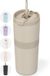 ONYX Gourde avec Paille 700ML - Bouteille d'eau pour Enfants & Adultes - Mug Thermos Inox Travel Mug - Bouteille d'eau Motivante - Gobelet pour l'école - Beige Sable
