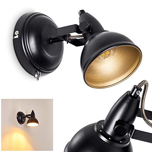 hofstein Wandlamp Tina, verstelbare metalen wandlamp in zwart/goud, 1 vlam, 1 x E14 fitting, max. 40 Watt, wandspot in retro/vintage uitvoering, geschikt voor LED-lampen