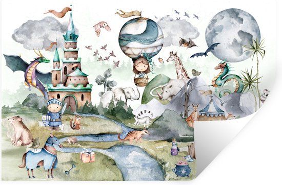 StickerSnake Muursticker Kinderkamer - Luchtballon Draak Jongens 90x60cm