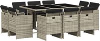 vidaXL 11-delige Tuinset met Kussens, Poly Rattan, Lichtgrijs