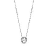 PANDORA Damen Halskette mit Rundem Funkelndem Strahlenkranz aus Sterling Silber und Zirkonia Steinchen - 45cm Länge