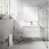 Saniclass Prime Core Ensemble de meubles de salle de bain - 80x50x45cm - 1 lavabo ovale en céramique blanc - 1 trou de robinet - 2 tiroirs - coton mat (beige)
