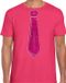 Bellatio Decorations Verkleed shirt heren - stropdas glitter roze - roze - carnaval - foute party L