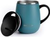 GRANDTIES Geïsoleerde koffiemok met handvat schuifdeksel voor spatwaterdicht 16oz wijnglas vorm thermische beker met dubbelwandige vacuüm roestvrij staal om dranken warm of koud te houden Atlantis
