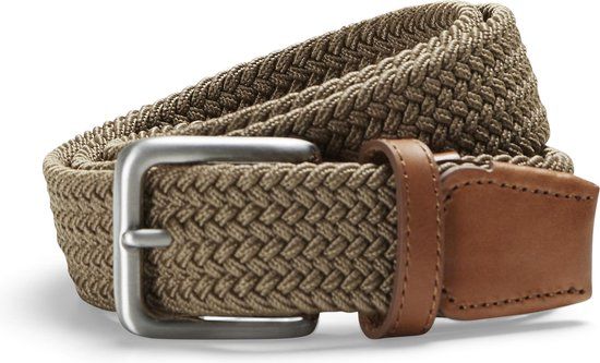 Jack & Jones Riem Gevlochten Zilveren Gesp Elastisch - 90 - Bruin - Mannen