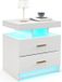 COAST™ Table de chevet - Blanc laqué brillant - 2 tiroirs et éclairage LED RVB - 50 x 40 x 58 cm