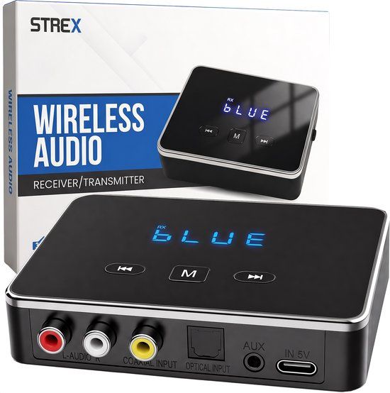 Strex Bluetooth Transmitter en Receiver 3 in 1 Adapter - Bluetooth 6.0 - Zwart