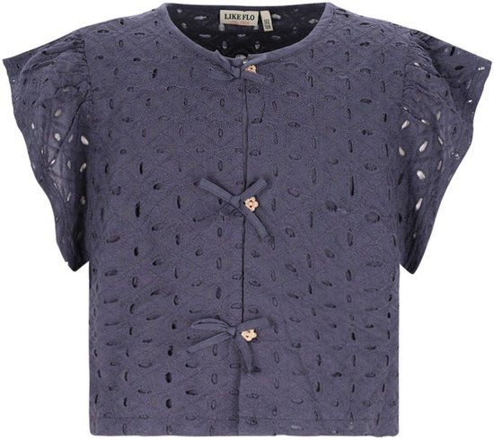 Like Flo Charlotte Flo Broderie Blouse Tops & T-shirts Meisjes - Shirt - Zwart - Maat 122/128