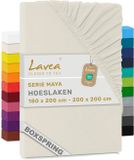 Lavea® Hoeslaken 180x200cm 100% Katoen – Hoge Hoek 35 cm voor Dikke Matrassen – met Elastiek Rondom in Jersey – voor Boxspring – Crème