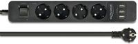 Delock Extension Socket 4-way with Surge Protection and USB charger black