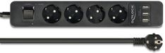 Delock Extension Socket 4-way with Surge Protection and USB charger black