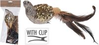 Merkloos Kerstboomversiering Vogel - 6x - 25 cm - goud glitter - op clip - ornament