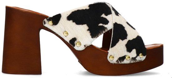 Sacha - Dames - Cow print leren muiltjes met plateau hak - Maat 38
