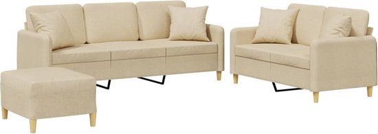 vidaXL 3-delige Loungeset met kussens stof crèmekleurig
