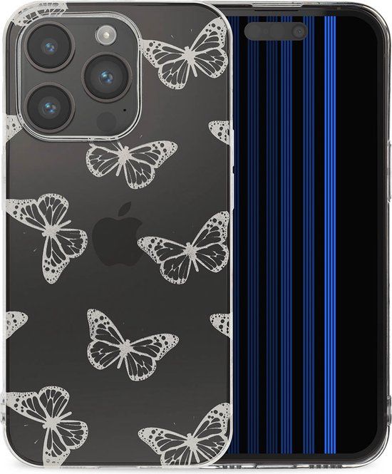 iMoshion Hoesje iPhone 15 Pro - Siliconen Back Cover - Grijs / Butterfly - Vlinders