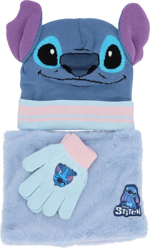 Minnie Mouse Lilo & Stitch Winterset - Muts - Col - Handschoenen - Lichtblauw