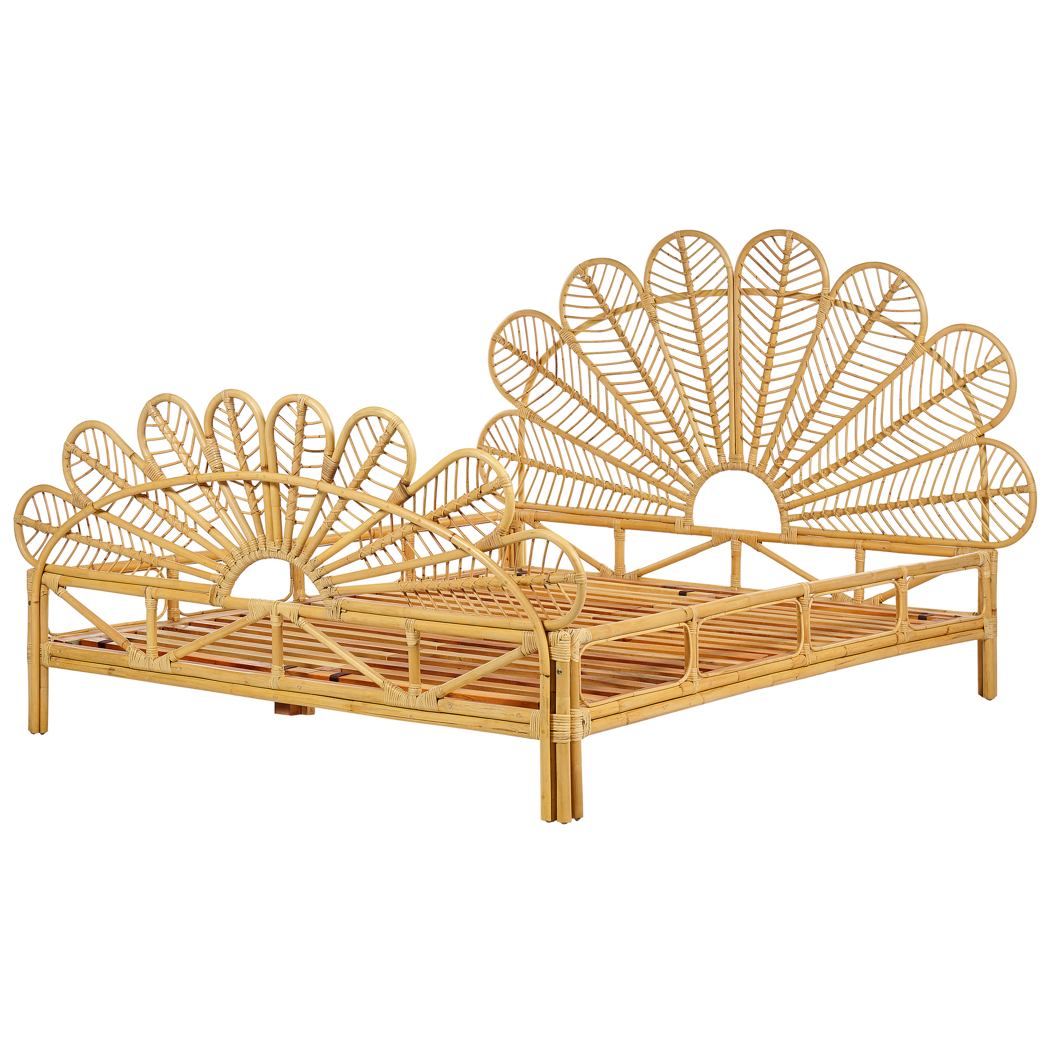 BELIANI Beliani FLORENTINE - Tweepersoonsbed - Lichtbruin - 160 x 200 cm - Rotan