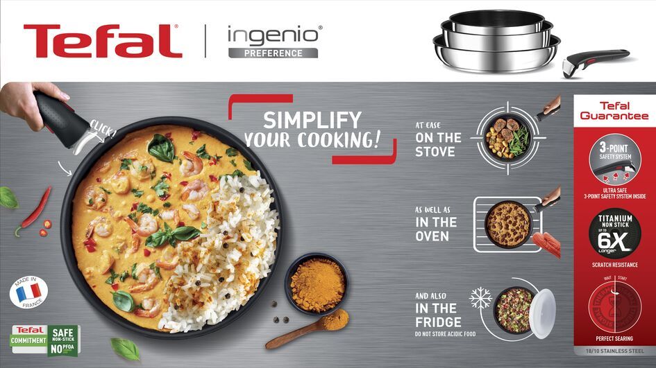 Tefal Ingenio Preference Wokpan 26 cm - Inductie - RVS - Titanium - Afneembaar