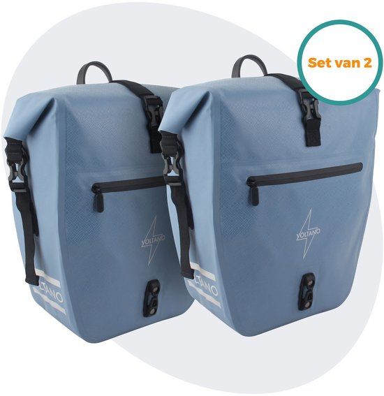 Voltano Enkele Fietstas Set E-bike - Ice Blauw - 46 Liter - Waterdicht