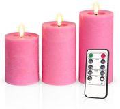 Meisterhome 3x LED Stompkaarsen Roze 10/12.5/15 cm met Afstandsbediening