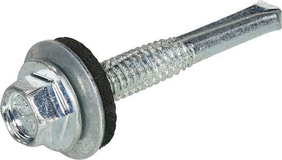 Dak&Gevel Boorschroeven lange boorpunt 5.5 x 38 mm - met EPDM ring - verzinkt - SW-8 (Per 100 stuks)