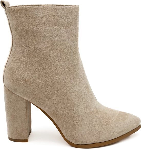 SmileFavorites® Dames Enkellaarzen met Hak - Beige - Suedine - Maat 36