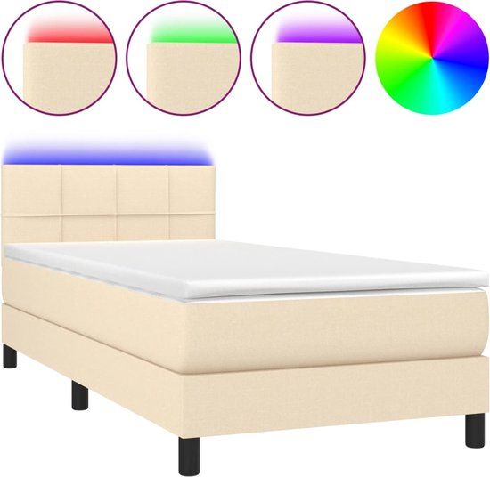 vidaXL Boxspring met matras en LED stof crèmekleurig 90x200 cm