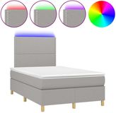 vidaXL Boxspringbed met matras en LED-verlichting, lichtgrijs, 120x190 cm, stof