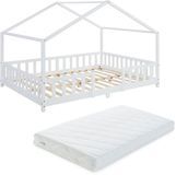 en.casa Lit enfant Treviolo avec protection anti-chute et matelas 120x200 blanc