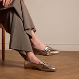 No Stress - Dames - Gouden leren loafers met gouden chain - Maat 37