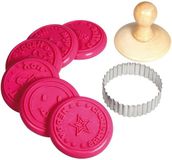 RAYHER Koekjesstempelset, 8-delig, 1 stempelhandvat, 1 uitstekerring, 6 siliconen stempelkoppen 7 cm ø, koekjesvorm, rond, roze