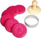 RAYHER Koekjesstempelset, 8-delig, 1 stempelhandvat, 1 uitstekerring, 6 siliconen stempelkoppen 7 cm ø, koekjesvorm, rond, roze