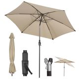 Sekey Parasol, 270 cm, met zwengel en autokantelbaar, marktscherm voor terras, balkon en tuin, winddicht, stabiel, UPF 50+, taupe, rond