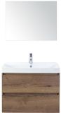 BES LED Maxx XL Badmeubelset 80 cm - Tabacco - Wastafel Just 1 Kraangat met Spiegel