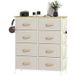 Commode en tissu beige 8 tiroirs, meuble de rangement avec 4 poches latérales et 2 crochets, structure en acier robuste, dimensions 86 x 30 x 94,5 cm, idéale pour chambre ou dressing.