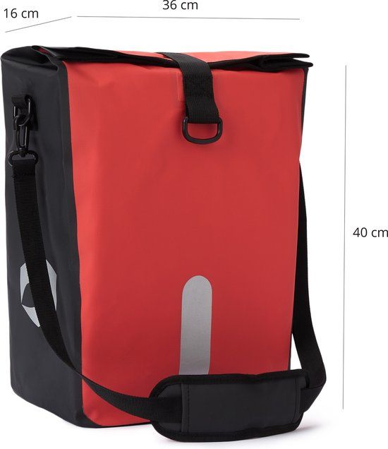 #DoYourOutdoor 3in1 achtertas met praktisch snelkoppelingssysteem voor bagagedrager - Waterdicht & Reflecterend - 21 liter roll-top fietstas met schouderband, handgreep - rood