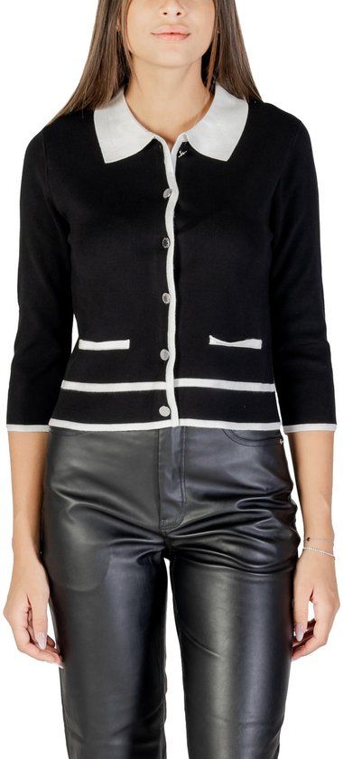 Morgan 3/4 Sleeve Button-Up Cardigan with Viscose Blend Wo - Black