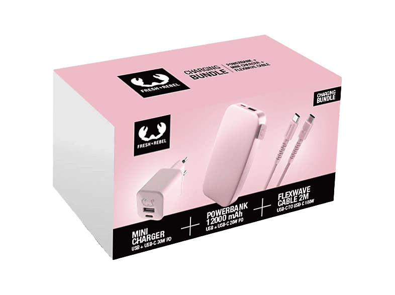 Fresh 'n Rebel 8bnd-wc-cb-pb-pp - Bundel Draagbare Powerbank Roze