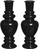Ideas 4 Seasons Bloemenvaas Venice - 2x - gekleurd glas - transparant zwart - D5,7 x H15 cm