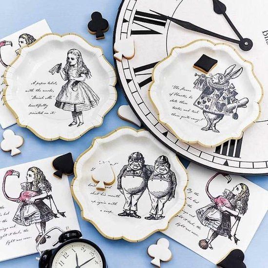 Alice in Wonderland Borden - 12 stuks - Themafeest - Beige
