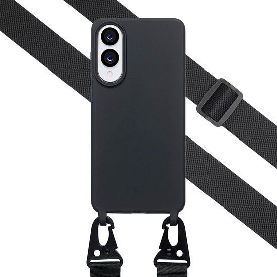 Selencia Siliconen hoesje met afneembaar koord voor de Samsung Galaxy S25 Edge - Zwart