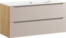 Meuble de salle de bain 120 cm avec lavabo en céramique - couleur beige 3D et portes en chêne huilé