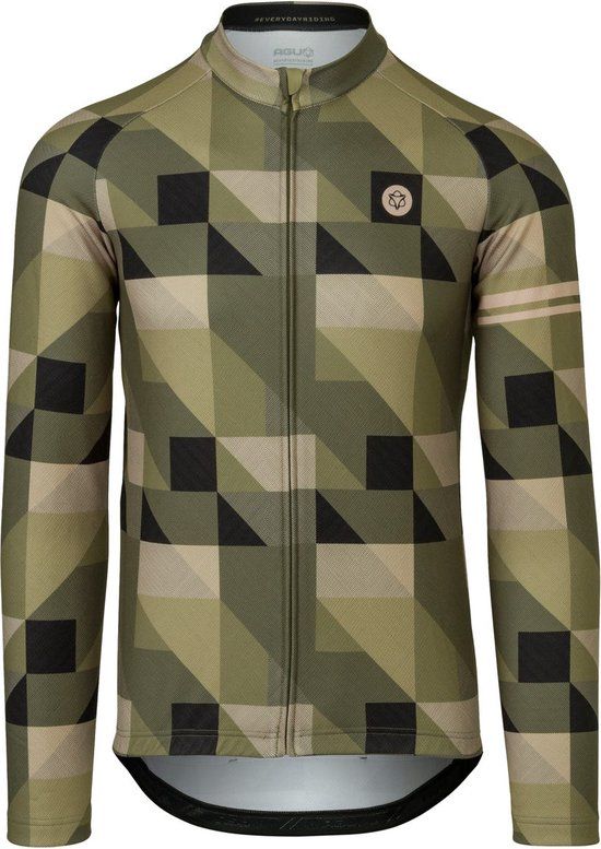 AGU Triangle Stripe Essential Heren Fietsshirt Lange Mouw - Green - Maat M