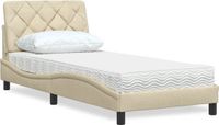 vidaXL Bed met matras, stof, crèmekleurig, 90x200 cm