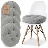Amazinggirl Stoelkussen Ronde Zitting 40 cm - Set van 4 Kussen voor Stoel Binnen Scandinavisch Stijl Comfortabel Zacht Wasbaar Ribfluweel voor Kantoor en Thuis Grijs