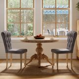 SHOPENTRA Eetkamerstoelen set van 2 donkergrijs fluweel met knooptufting, spijkerdecoratie en houten poten