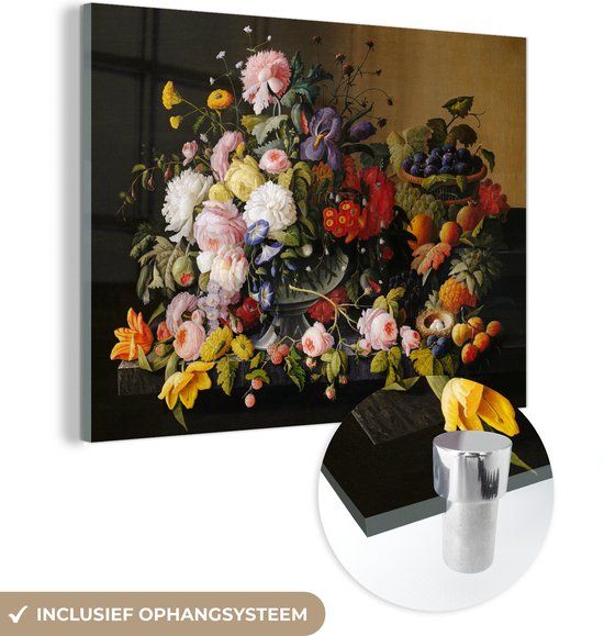 MuchoWow® Glass Painting 40x30 cm - Still Life with Flowers and Fruit - Acrylic Glass - Old Masters - Print