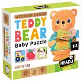 HEADU - Teddy Bear Baby Puzzel - De eerste educatieve basis van hout | puzzeldieren half fruit, educatief spel voor kinderen van 1-3 jaar, handmatigheid en logica, cadeau voor Kerstmis, Pasen, houten