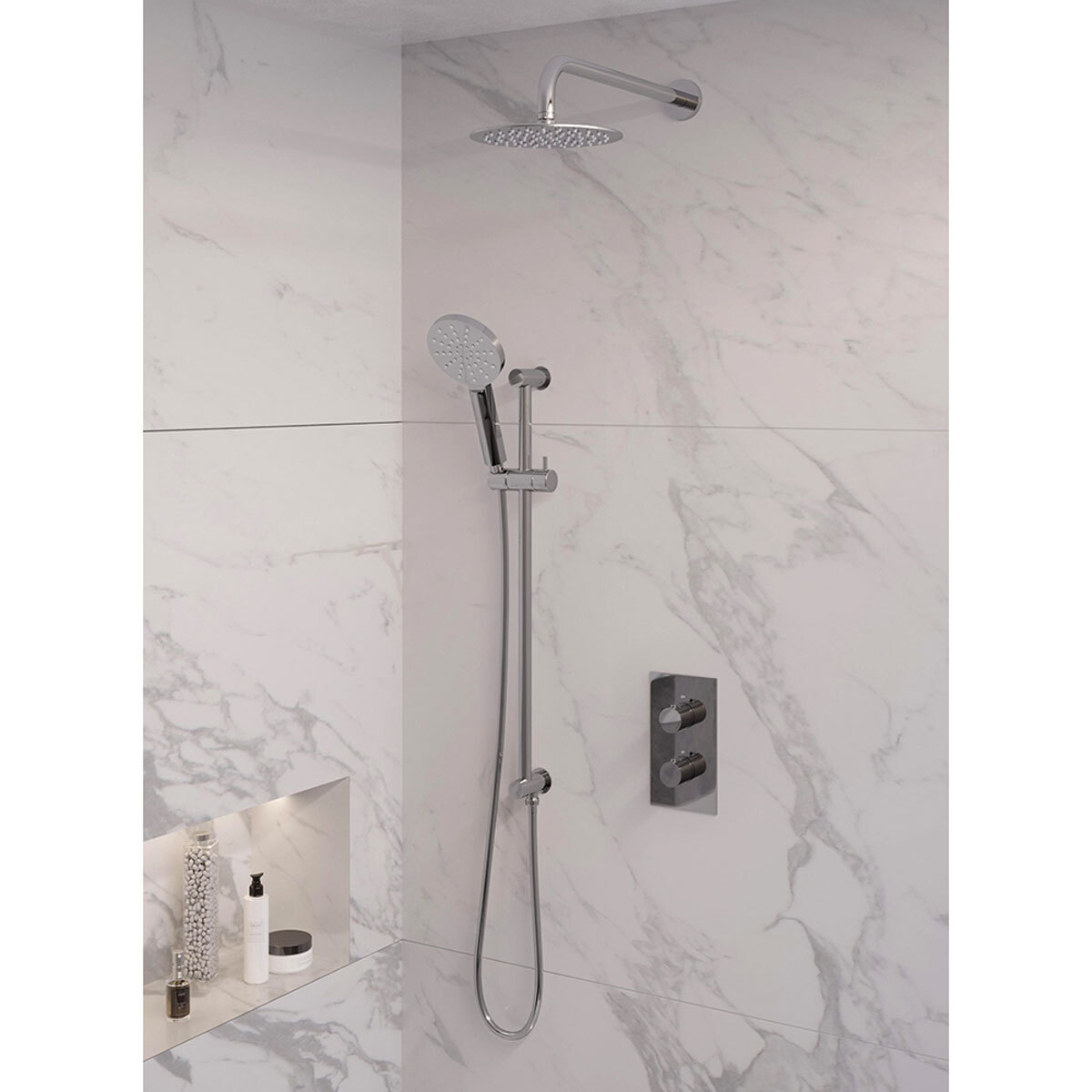 Brauer Regendoucheset 45 Inbouw Muur Chrome Edition 20cm Rond Glans Chroom 2 Greeps 3-weg met Thermostaatkraan Glijstang en Handdouche